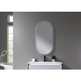 Miroir de salle de bain LED 45x90cm ovale à luminosité variable avec cadre en aluminium doré, or LuxuryBain