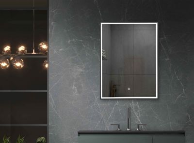 Miroir de salle de bain LED 50x70cm à luminosité variable avec cadre en aluminium noir LuxuryBain