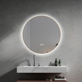 Miroir de salle de bain LED 60cm rond anti buée avec cadre en aluminium doré, or LuxuryBain