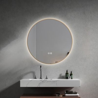 Miroir de salle de bain LED 60cm rond anti buée avec cadre en aluminium doré, or LuxuryBain