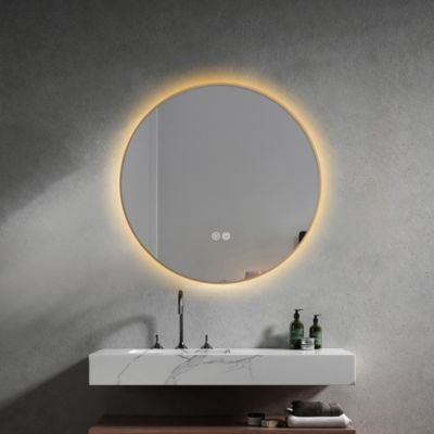 Miroir de salle de bain LED 60cm rond anti buée avec cadre en aluminium doré, or LuxuryBain