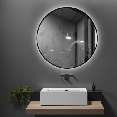 Miroir de salle de bain LED 60cm rond à luminosité variable avec cadre en aluminium noir et touche sensitive LuxuryBain