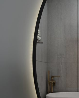 Miroir de salle de bain LED 60cm rond à luminosité variable avec cadre en aluminium noir et touche sensitive LuxuryBain