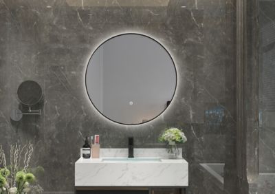 Miroir de salle de bain LED  60cm rond à luminosité variable avec cadre en aluminium noir LuxuryBain