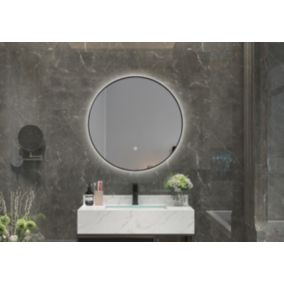 Miroir de salle de bain LED  60cm rond à luminosité variable avec cadre en aluminium noir LuxuryBain