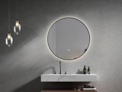 Miroir de salle de bain LED  60cm rond à luminosité variable avec cadre en aluminium noir LuxuryBain