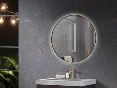 Miroir de salle de bain LED  60cm rond à luminosité variable avec cadre en aluminium noir LuxuryBain