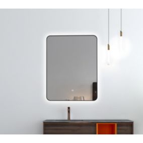 Miroir de salle de bain LED 60x80cm à luminosité variable rectangulaire avec cadre en aluminium noir LuxuryBain