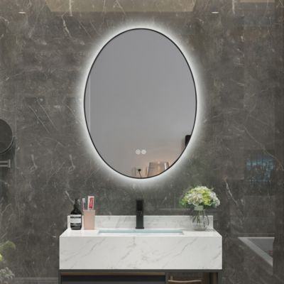 Miroir de salle de bain LED 60x80cm ovale anti buée avec cadre en aluminium noir LuxuryBain