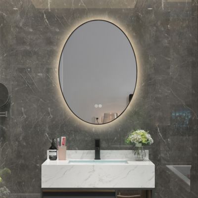 Miroir de salle de bain LED 60x80cm ovale anti buée avec cadre en aluminium noir LuxuryBain