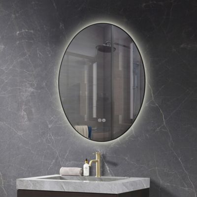 Miroir de salle de bain LED 60x80cm ovale anti buée avec cadre en aluminium noir LuxuryBain