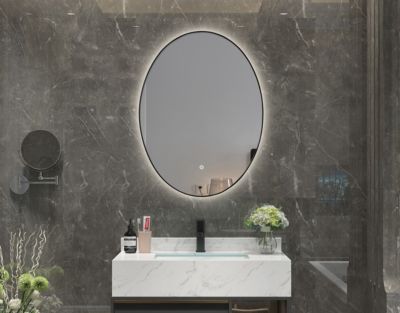 Miroir de salle de bain LED 60x80cm ovale à luminosité variable avec cadre en aluminium noir LuxuryBain
