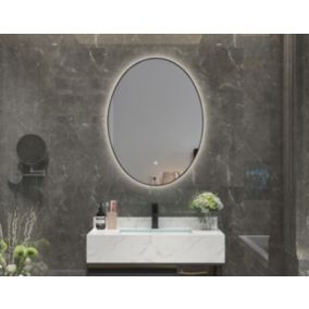 Miroir de salle de bain LED 60x80cm ovale à luminosité variable avec cadre en aluminium noir LuxuryBain