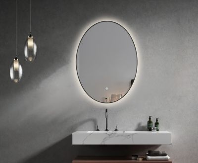 Miroir de salle de bain LED 60x80cm ovale à luminosité variable avec cadre en aluminium noir LuxuryBain