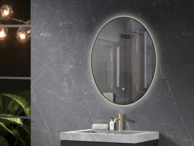 Miroir de salle de bain LED 60x80cm ovale à luminosité variable avec cadre en aluminium noir LuxuryBain