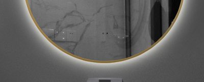 Miroir de salle de bain LED 80cm rond à luminosité variable avec cadre en aluminium doré, or et touche sensitive LuxuryBain