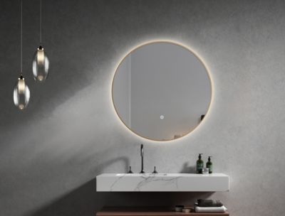 Miroir de salle de bain LED 80cm rond à luminosité variable avec cadre en aluminium doré, or LuxuryBain