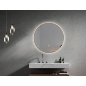 Miroir de salle de bain LED 80cm rond à luminosité variable avec cadre en aluminium doré, or LuxuryBain