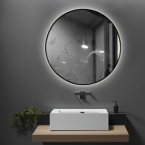 Miroir de salle de bain LED 80cm rond à luminosité variable avec cadre en aluminium noir et touche sensitive LuxuryBain