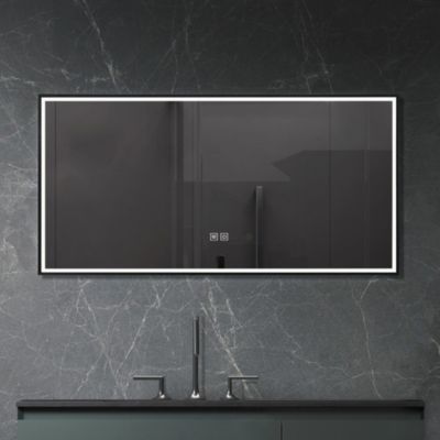 Miroir de salle de bain LED 90x60cm anti buée, luminosité variable avec cadre en aluminium noir LuxuryBain