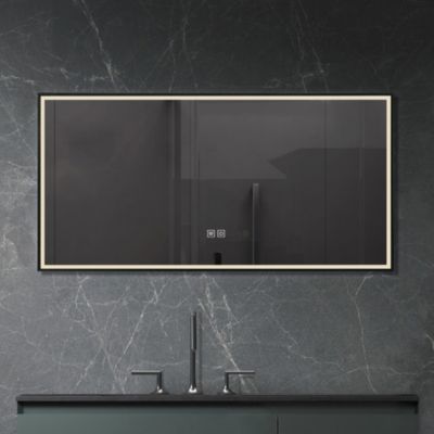 Miroir de salle de bain LED 90x60cm anti buée, luminosité variable avec cadre en aluminium noir LuxuryBain