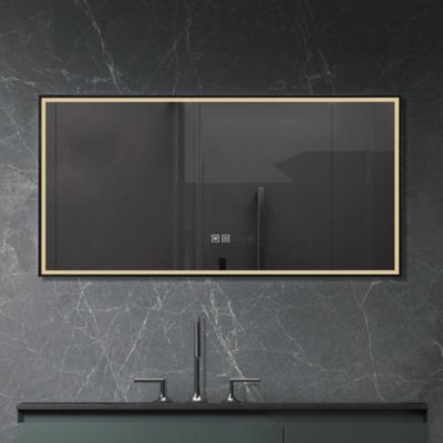 Miroir de salle de bain LED 90x60cm anti buée, luminosité variable avec cadre en aluminium noir LuxuryBain