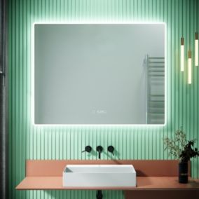 Miroir de Salle de Bain LED 90x70cm Couleurs modifiables et luminosité réglable avec Affichage de L'heure et Température