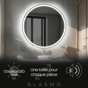 Miroir de Salle de Bain LED - Anna, 70x70 cm, LED Lumineux Miroir, Blanc Froid 7000K, Haut-parleur Bluetooth