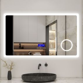 Miroir de salle de bain led bluetooth, 100x60cm Anti-buée, 3x Loupe, 3 couleurs de lumière, AICA SANITAIRE