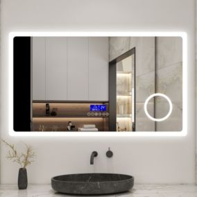 Miroir de salle de bain led bluetooth, 140x80cm Anti-buée, 3x Loupe, 3 couleurs de lumière, AICA SANITAIRE