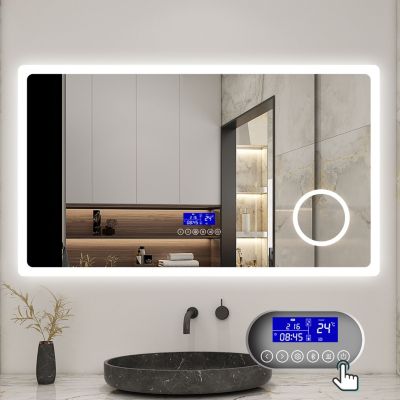 Miroir de salle de bain led bluetooth, 80x60cm Anti-buée, 3x Loupe, 3 couleurs de lumière, AICA SANITAIRE