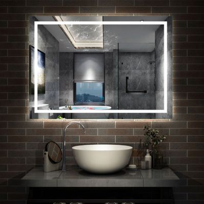 Miroir de salle de bain LED dimmable, avec mémoire et anti-buée, 120x80cm, IP44, AICA SANITAIRE