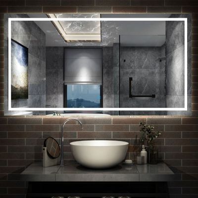 Miroir de salle de bain LED dimmable, avec mémoire et anti-buée, 140x80cm, IP44, AICA SANITAIRE