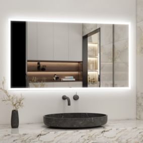 Miroir de salle de bain LED intégrée avec anti-buée 100x60cm Horizontal/Vertical Blanc froid, AICA SANITAIRE