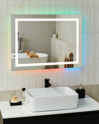 Miroir de salle de bain LED PRENOIS 80 cm 60 cm Argenté