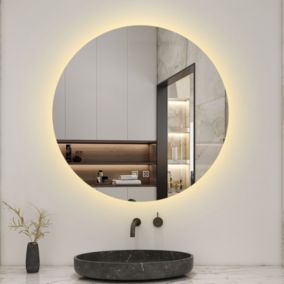 Miroir de salle de bain LED rond 100 cm avec rétro-éclairage, tricolore + anti-buée + mémoire + gradation infinie, AICA SANITAIRE