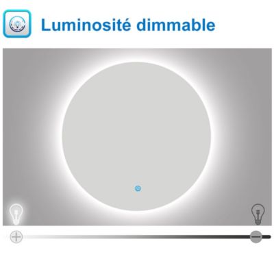 Miroir de salle de bain LED rond 90 cm avec rétro-éclairage sans cadre, anti-buée + mémoire + dimmable, AICA SANITAIRE