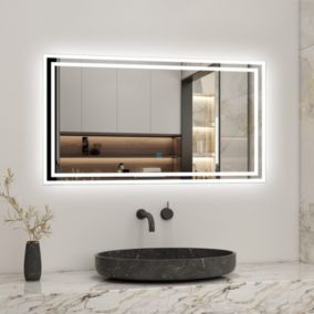 Miroir de salle de bain led tactile, 100x60cm illumination LED intégrée avec fonction anti-buée Blanc froid, AICA SANITAIRE