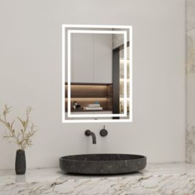 Miroir de salle de bain led tactile, 70x50cm illumination LED intégrée avec fonction anti-buée Blanc froid, AICA SANITAIRE