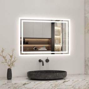 Miroir de salle de bain led tactile, 80x60cm illumination LED intégrée avec fonction anti-buée Blanc froid, AICA SANITAIRE