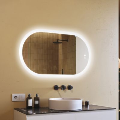HAPAOSO Miroir de Salle de Bain LED Rond 60cm avec Interrupteur Tactile+ Blanc 6000k+ Anti - buée, Miroir Rond Lumineux/Miroir Mural