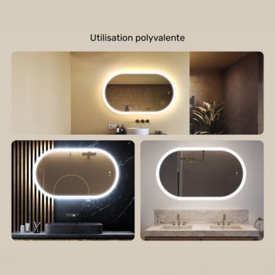 Miroir de salle de bain lumineux - ARTFORMA - Ovale - 120x70cm - LED Dual + interrupteur tactile + anti-buée