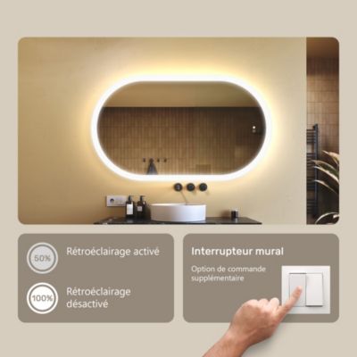 Miroir de salle de bain lumineux - ARTFORMA - Ovale - 120x70cm - LED Dual + interrupteur tactile + anti-buée