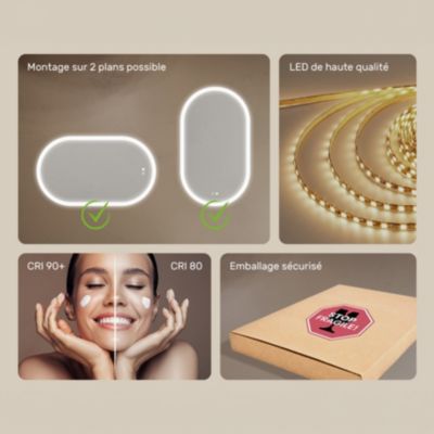 Miroir de salle de bain lumineux - ARTFORMA - Ovale - 120x70cm - LED Dual + interrupteur tactile + anti-buée