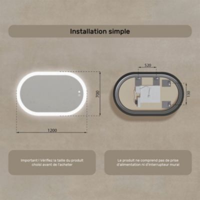 Miroir de salle de bain lumineux - ARTFORMA - Ovale - 120x70cm - LED Dual + interrupteur tactile + anti-buée