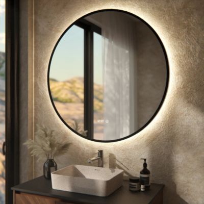 Miroir de salle de bain lumineux LED Mirlux rond cadre noir 100 cm ...