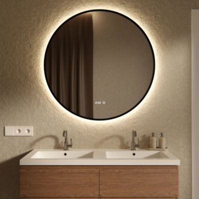 Miroir de salle de bain lumineux LED Mirlux rond cadre noir 100 cm ...