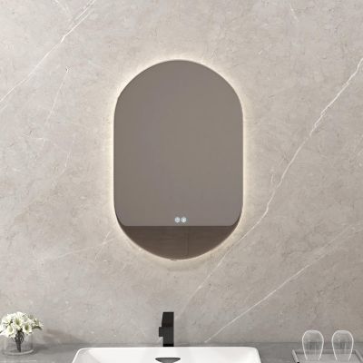 Miroir de Salle de Bain Miroir de Maquillage Mural avec Éclairage LED Fonction Anti Buée Miroir Ovale sans Cadre