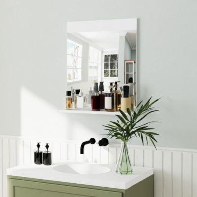 Miroir de salle de bain mural avec étagère intégrée - dim. 50 x 12 x 60 cm - blanc