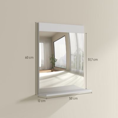 Miroir de salle de bain mural avec étagère intégrée - dim. 50 x 12 x 60 cm - blanc